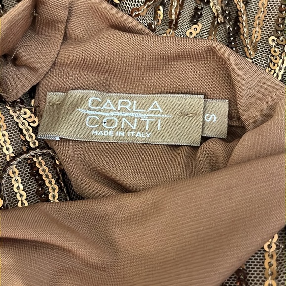 Carla Conti | Sequin gold/copper fringe mesh overlay mini dress Women’s size S - Picture 9 of 11